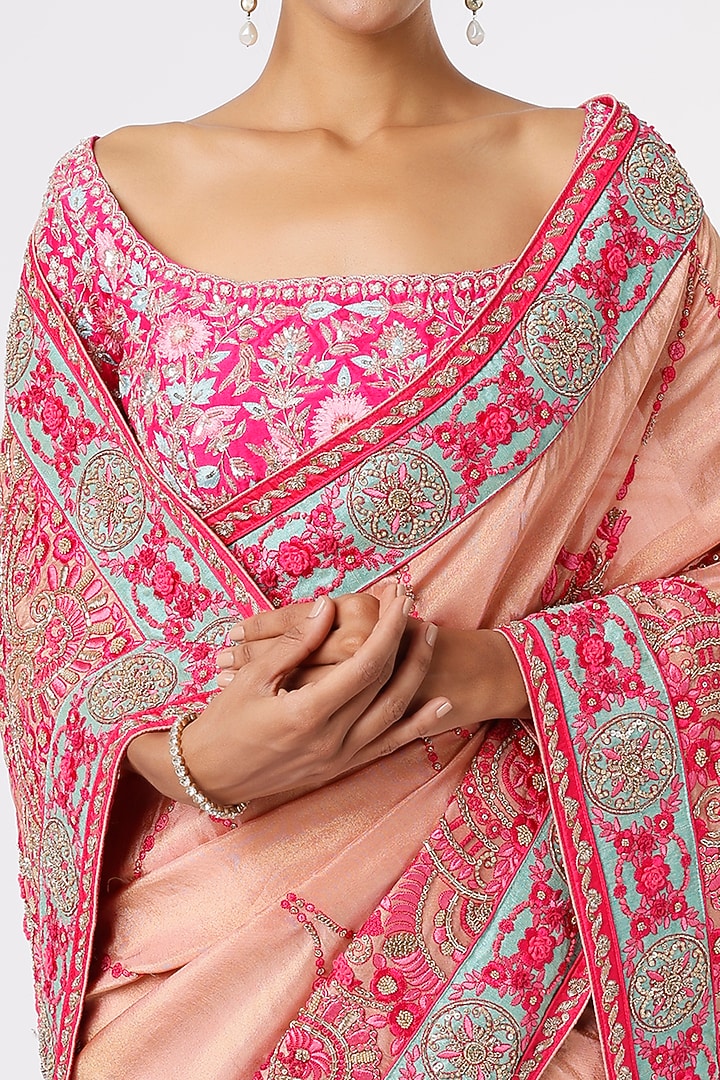 Peach Zardosi Embroidered Wedding Saree by Anira at Pernia's Pop Up Shop