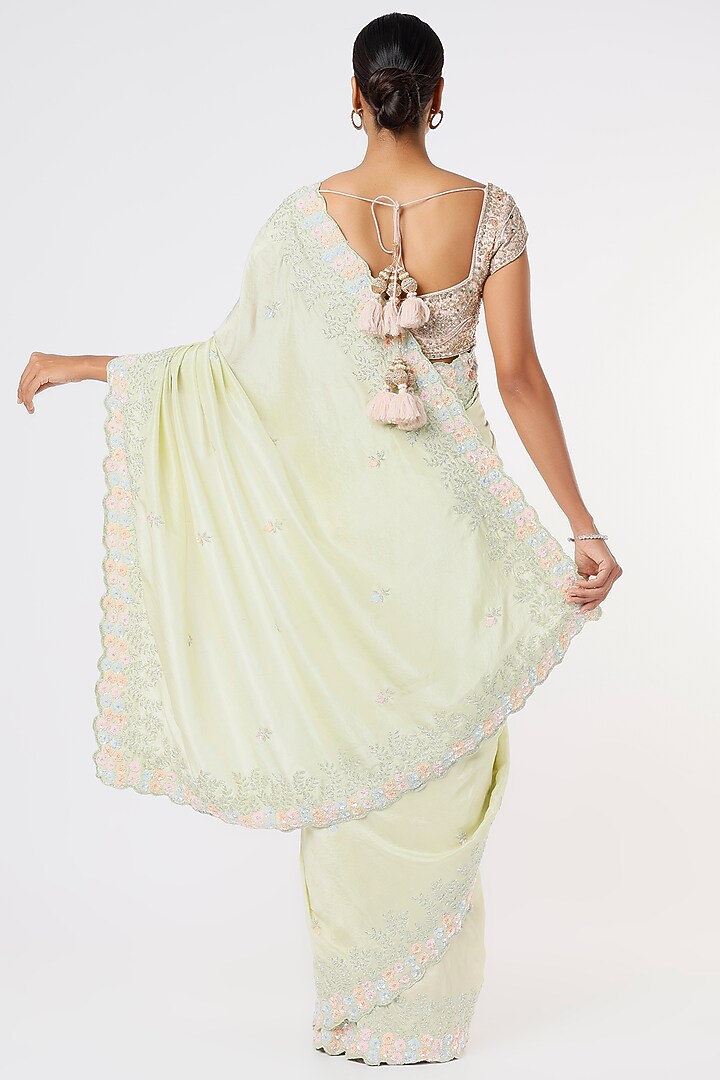 Lime Colored Embroidered Wedding Saree by Anira at Pernia's Pop Up Shop