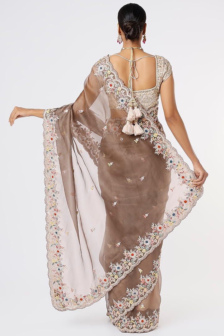 Brown Embroidered Reception Saree by Anira at Pernia's Pop Up Shop
