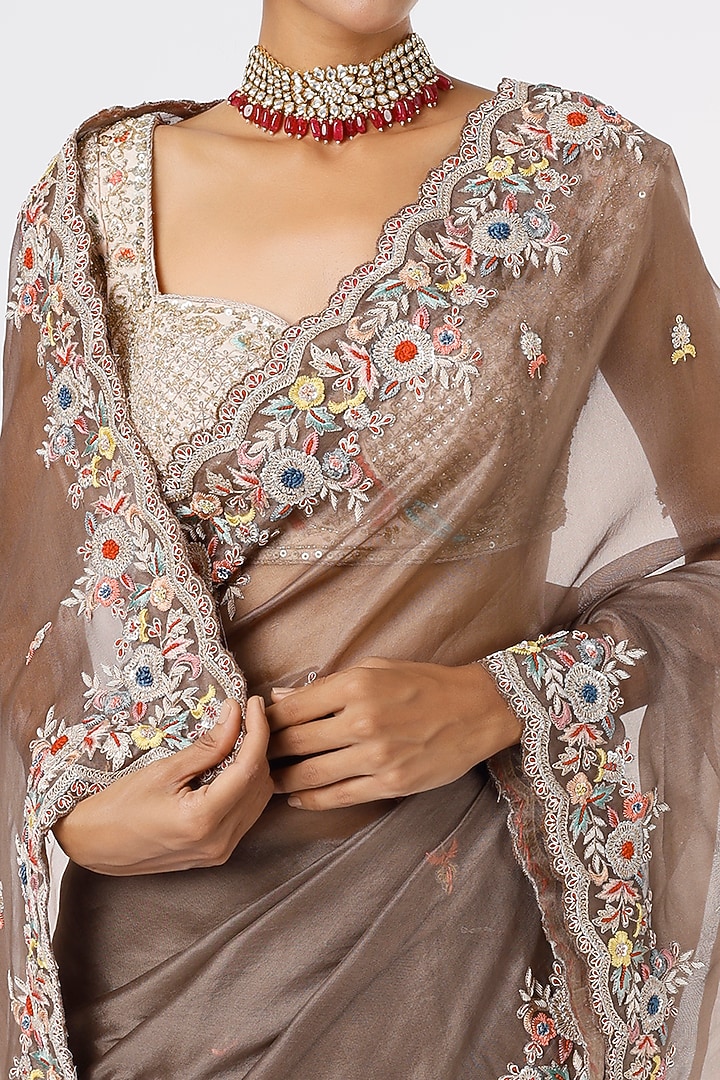 Brown Embroidered Reception Saree by Anira at Pernia's Pop Up Shop