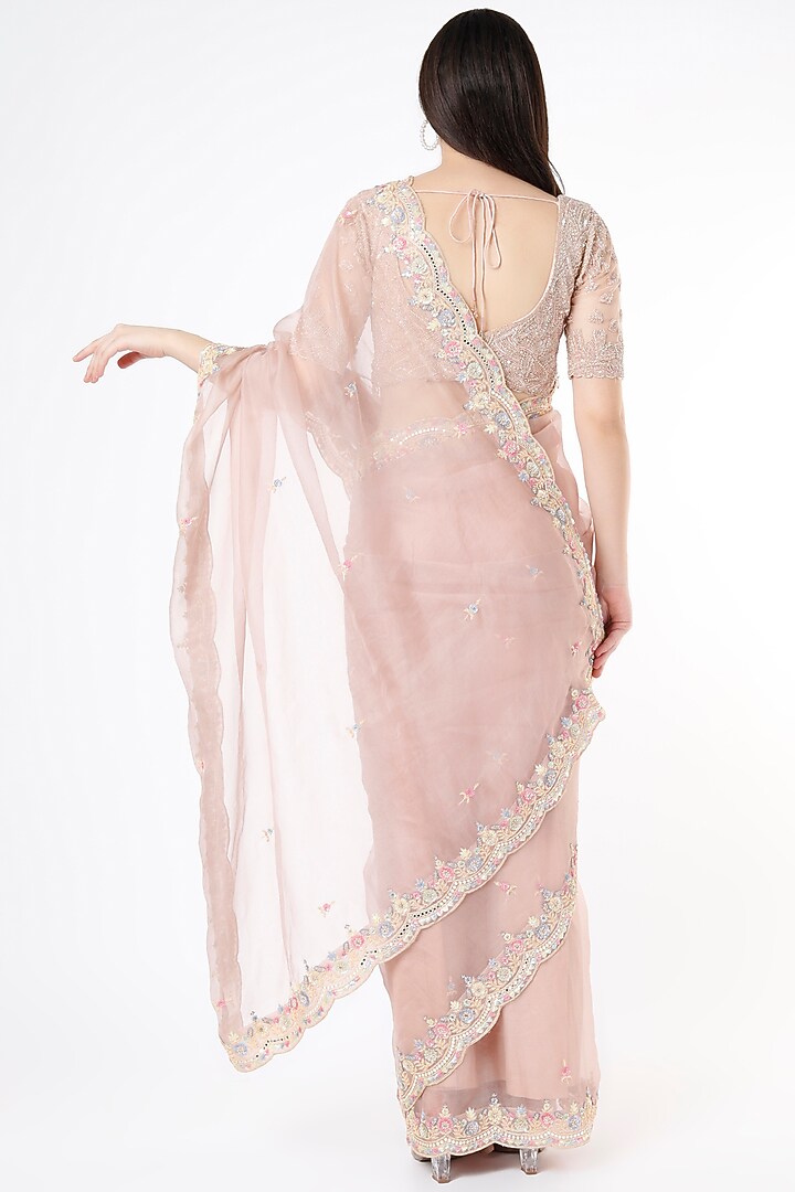 Light Brown Embroidered Wedding Saree by Anira at Pernia's Pop Up Shop
