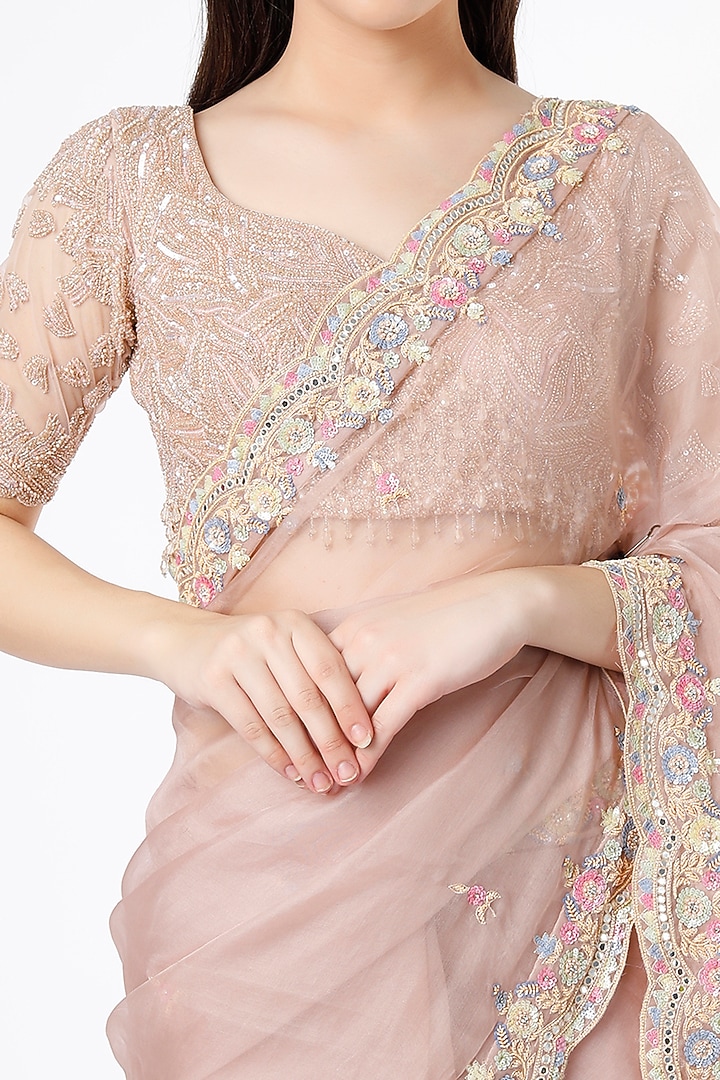 Light Brown Embroidered Wedding Saree by Anira at Pernia's Pop Up Shop