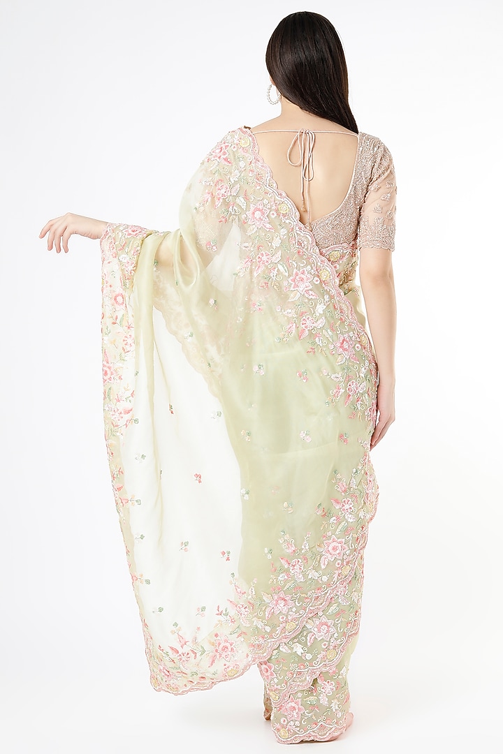 Lime Thread Embroidered Reception Saree by Anira at Pernia's Pop Up Shop