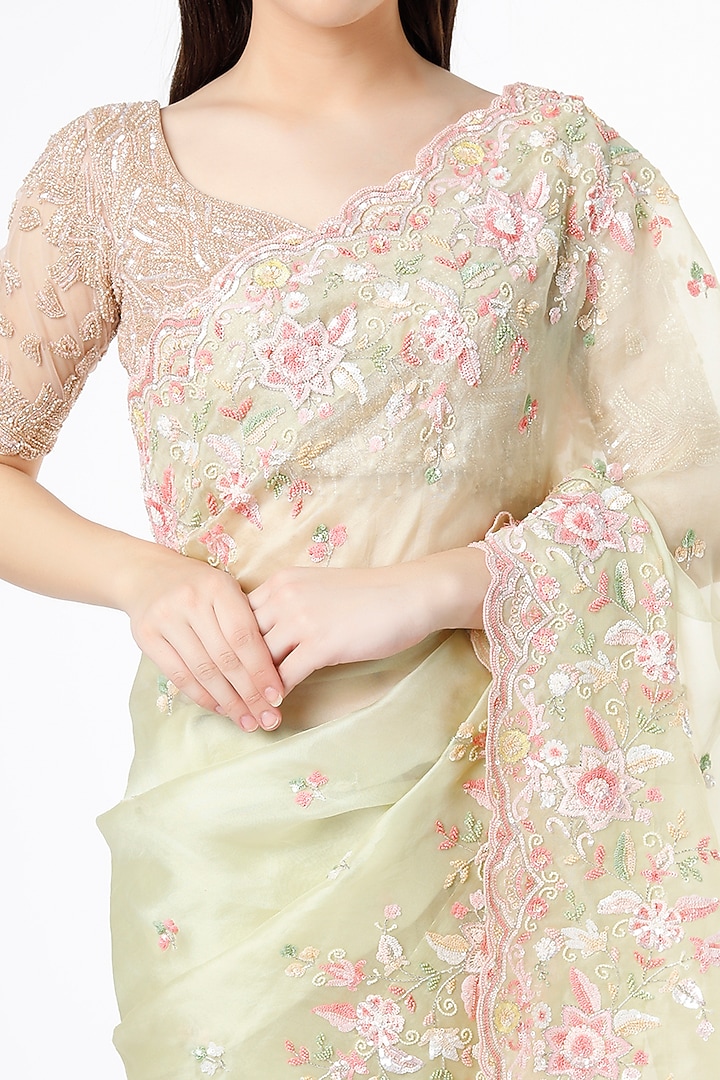 Lime Thread Embroidered Reception Saree by Anira at Pernia's Pop Up Shop