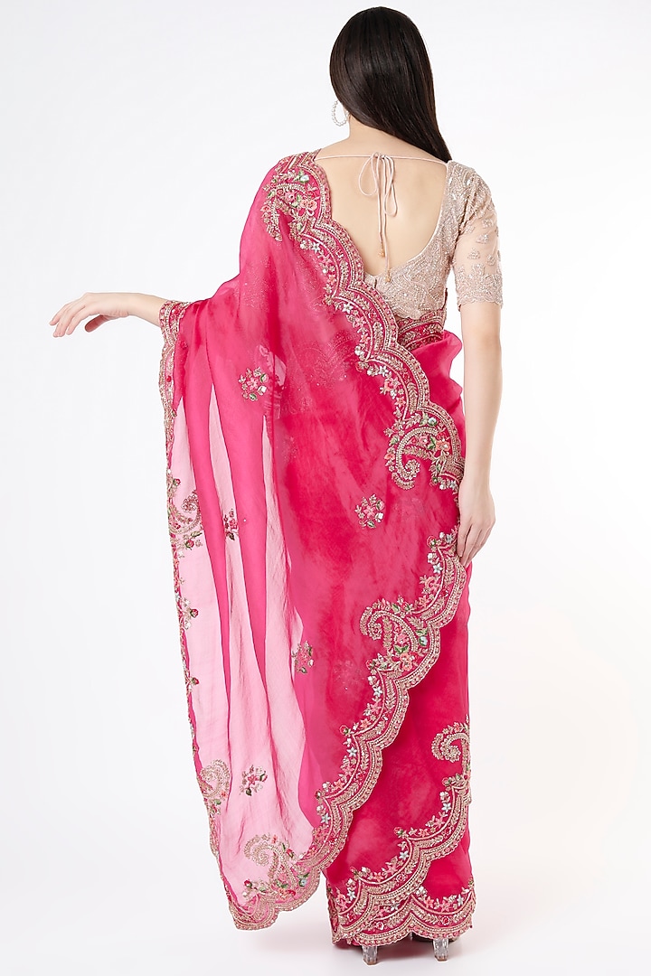 Fuchsia Pink Embroidered Wedding Saree by Anira at Pernia's Pop Up Shop