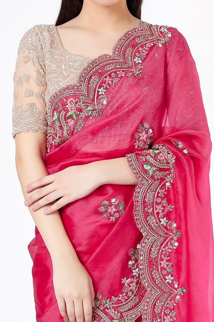 Fuchsia Pink Embroidered Wedding Saree by Anira at Pernia's Pop Up Shop