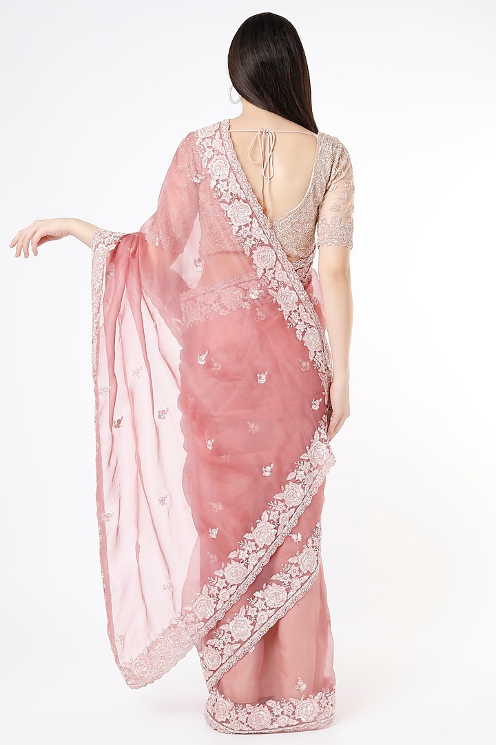 Earthy Coral Embroidered Wedding Saree by Anira at Pernia's Pop Up Shop