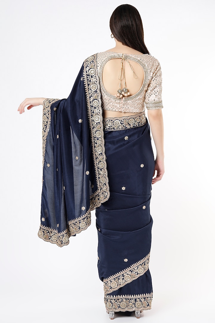 Midnight Blue Embroidered Reception Saree by Anira at Pernia's Pop Up Shop