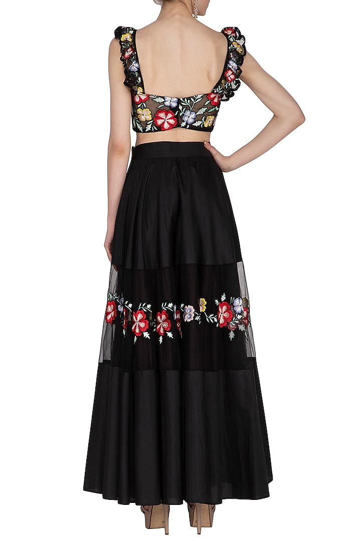 Black Embroidered Silk Wedding Lehenga Set by Ank By Amrit Kaur at Pernia's Pop Up Shop