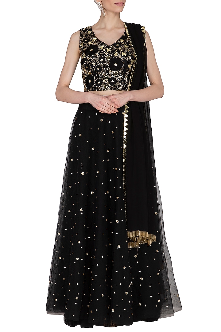 Black Embroidered Wedding Lehenga Set by Ank By Amrit Kaur at Pernia's Pop Up Shop