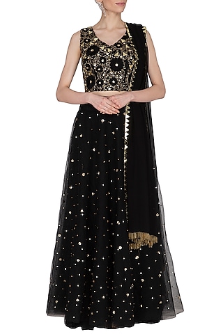 Black Embroidered Lehenga Set by Ank By Amrit Kaur