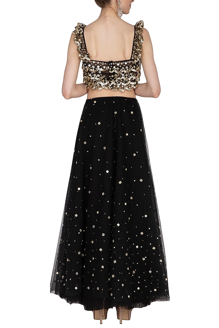 Black Embroidered Ruffled Wedding Lehenga Set by Ank By Amrit Kaur at Pernia's Pop Up Shop