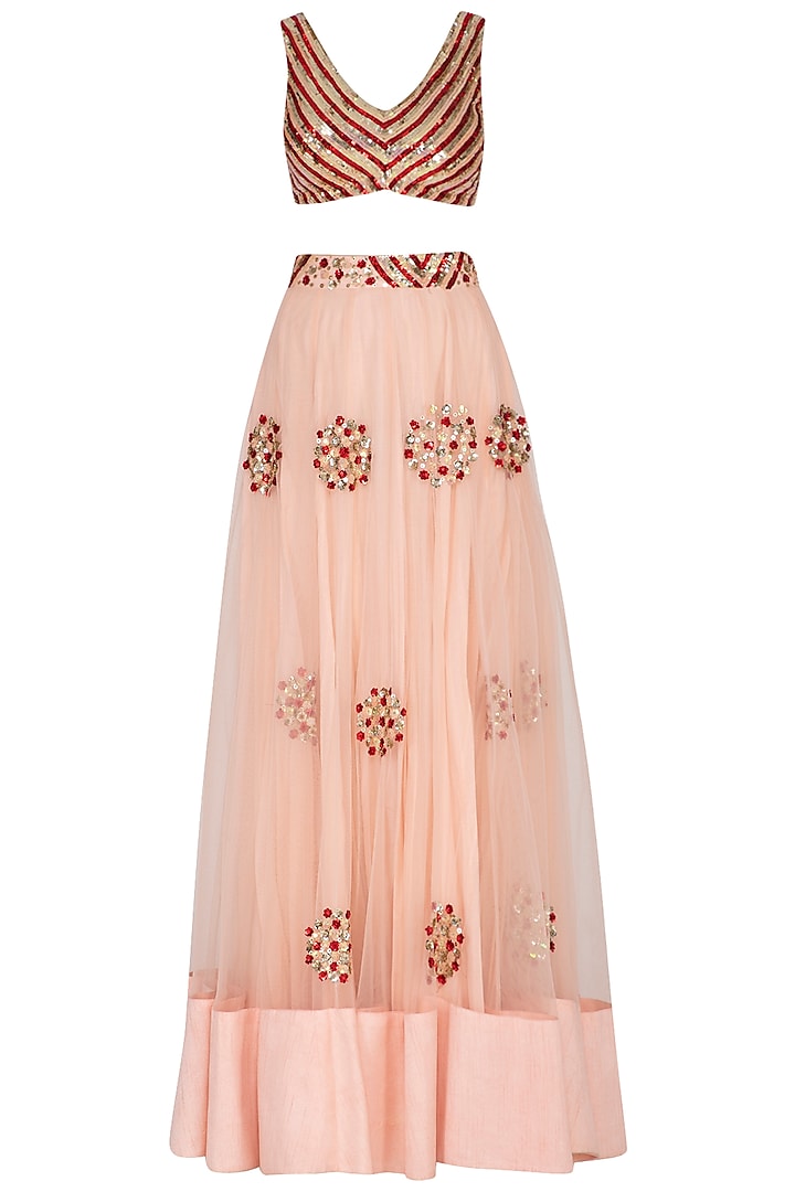 Peach Embroidered Lehenga Set by Ank By Amrit Kaur