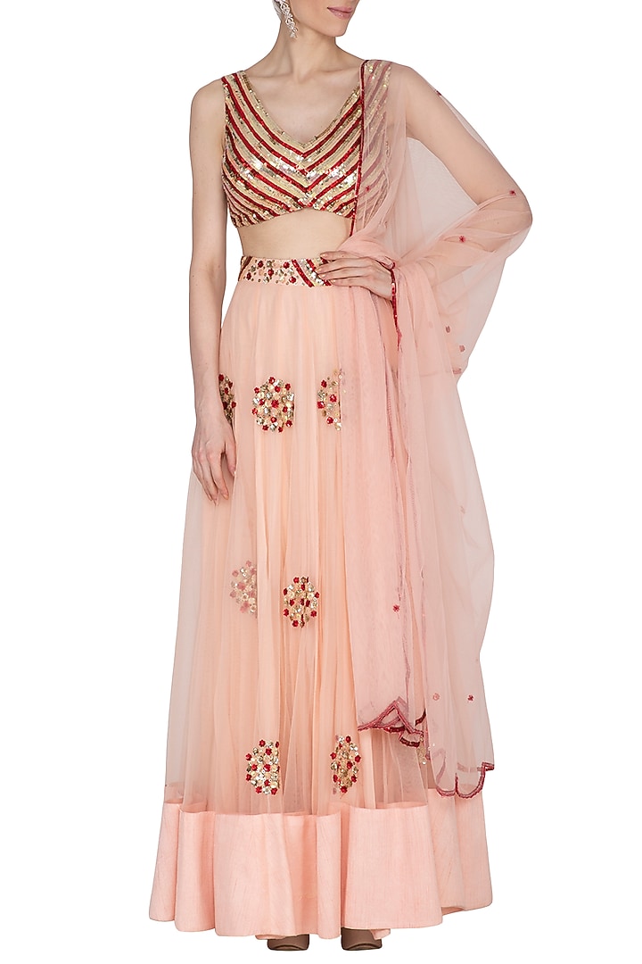Peach Embroidered Wedding Lehenga Set by Ank By Amrit Kaur at Pernia's Pop Up Shop