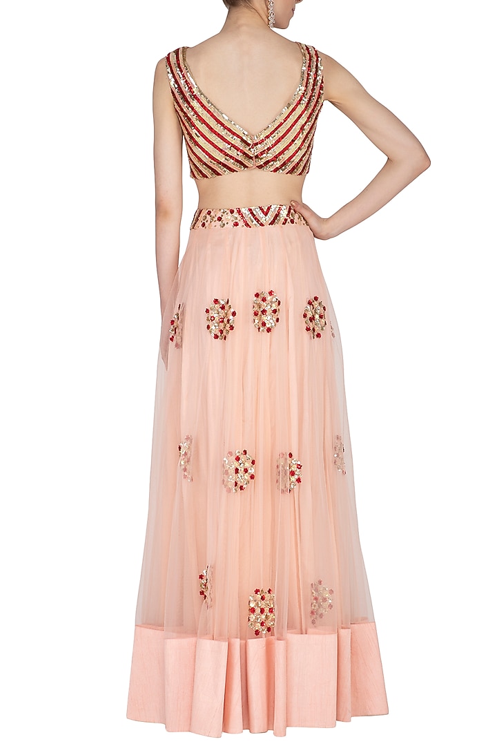 Peach Embroidered Wedding Lehenga Set by Ank By Amrit Kaur at Pernia's Pop Up Shop