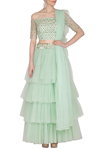 Mint Green Embellished Lehenga Set by Ank By Amrit Kaur