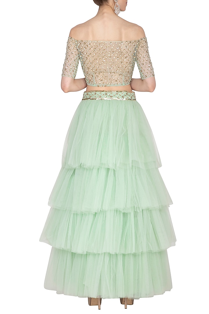 Mint Green Embellished Wedding Lehenga Set by Ank By Amrit Kaur at Pernia's Pop Up Shop
