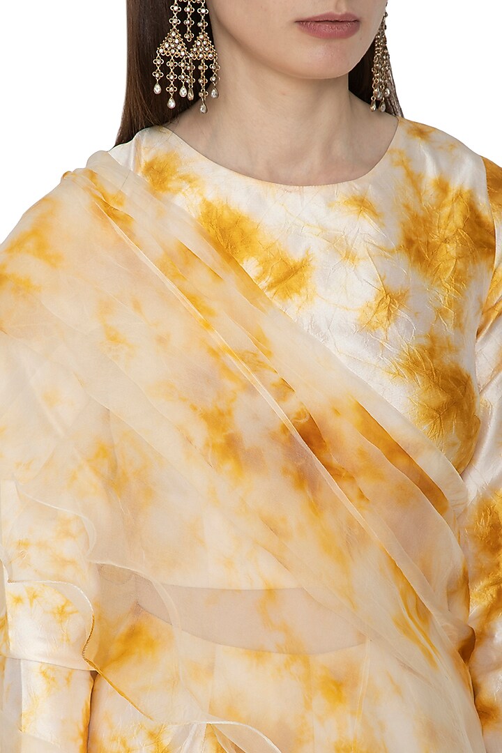 White & Yellow Tie-Dye Pant Party Wear Saree Set by Ank By Amrit Kaur at Pernia's Pop Up Shop
