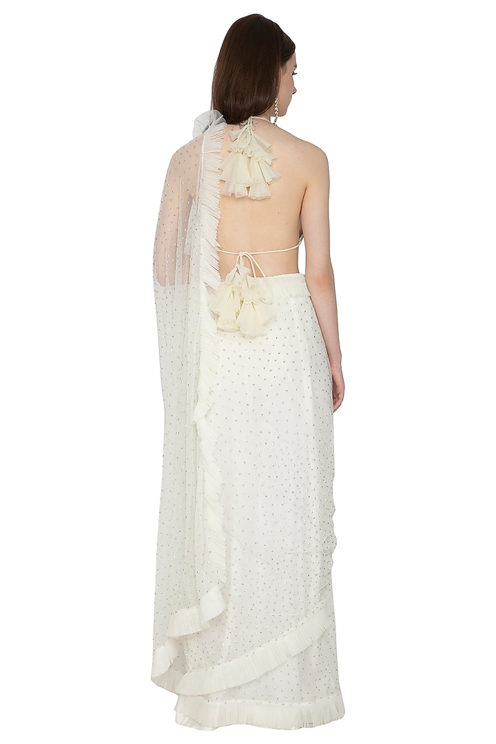 White & Silver Embellished Wedding Saree Set by Ank By Amrit Kaur at Pernia's Pop Up Shop