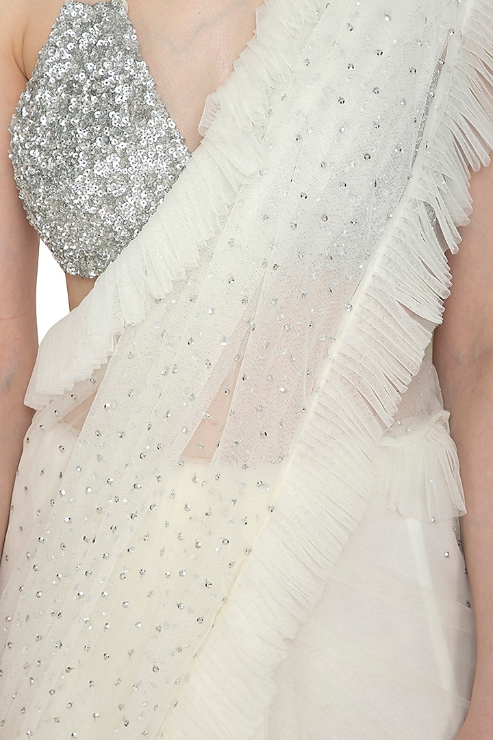 White & Silver Embellished Wedding Saree Set by Ank By Amrit Kaur at Pernia's Pop Up Shop