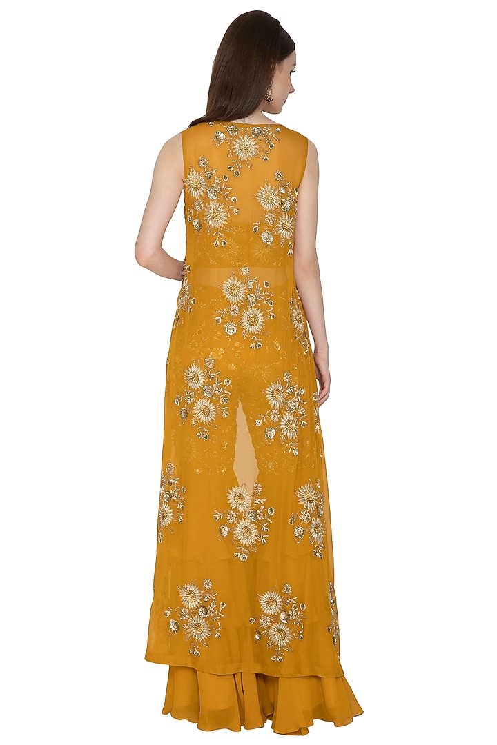 Mustard Embroidered Bustier & Wedding Sharara Set by Ank By Amrit Kaur at Pernia's Pop Up Shop