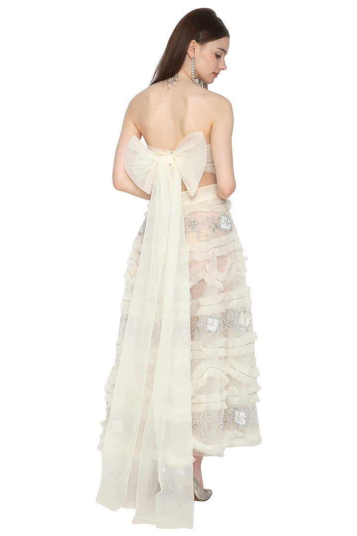Silver & White Embroidered Bustier Blouse With Skirt by Ank By Amrit Kaur at Pernia's Pop Up Shop