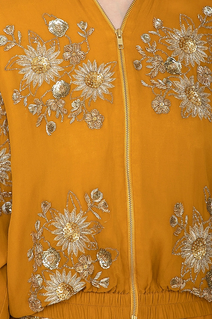 Mustard Embroidered Jacket & Wedding Sharara Set by Ank By Amrit Kaur at Pernia's Pop Up Shop
