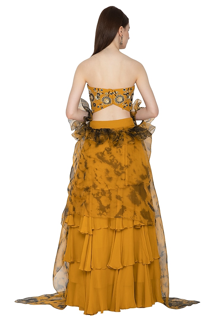 Mustard Tie-Dye Embroidered Wedding Lehenga Set by Ank By Amrit Kaur at Pernia's Pop Up Shop