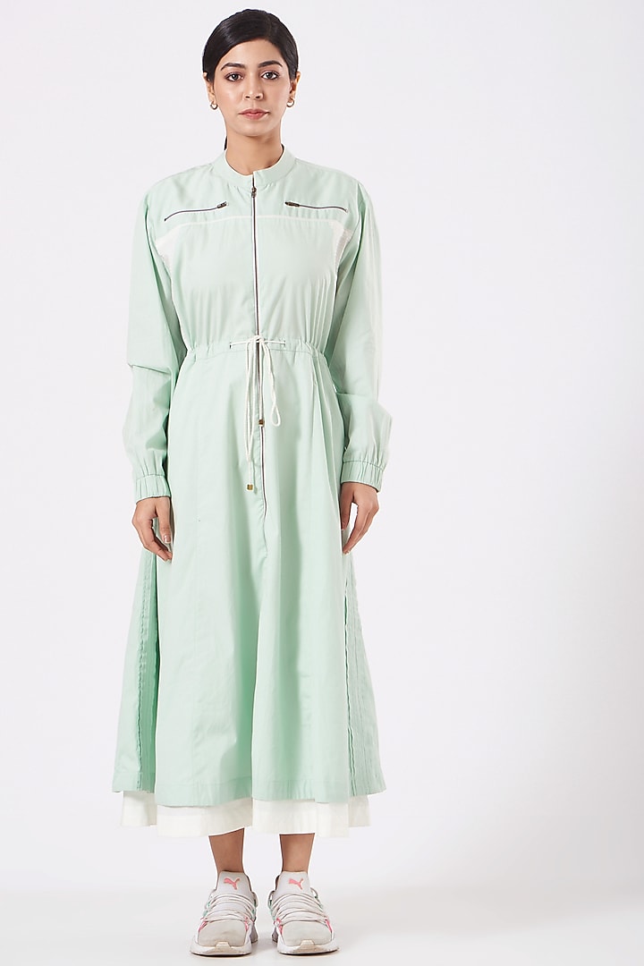 White & Mint Cotton Poplin Jacket Vacation Dress by Anurag Gupta at Pernia's Pop Up Shop