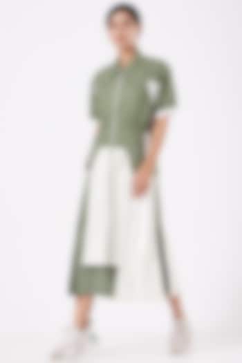 White & Olive Green Cotton Poplin Jacket Vacation Dress by Anurag Gupta at Pernia's Pop Up Shop