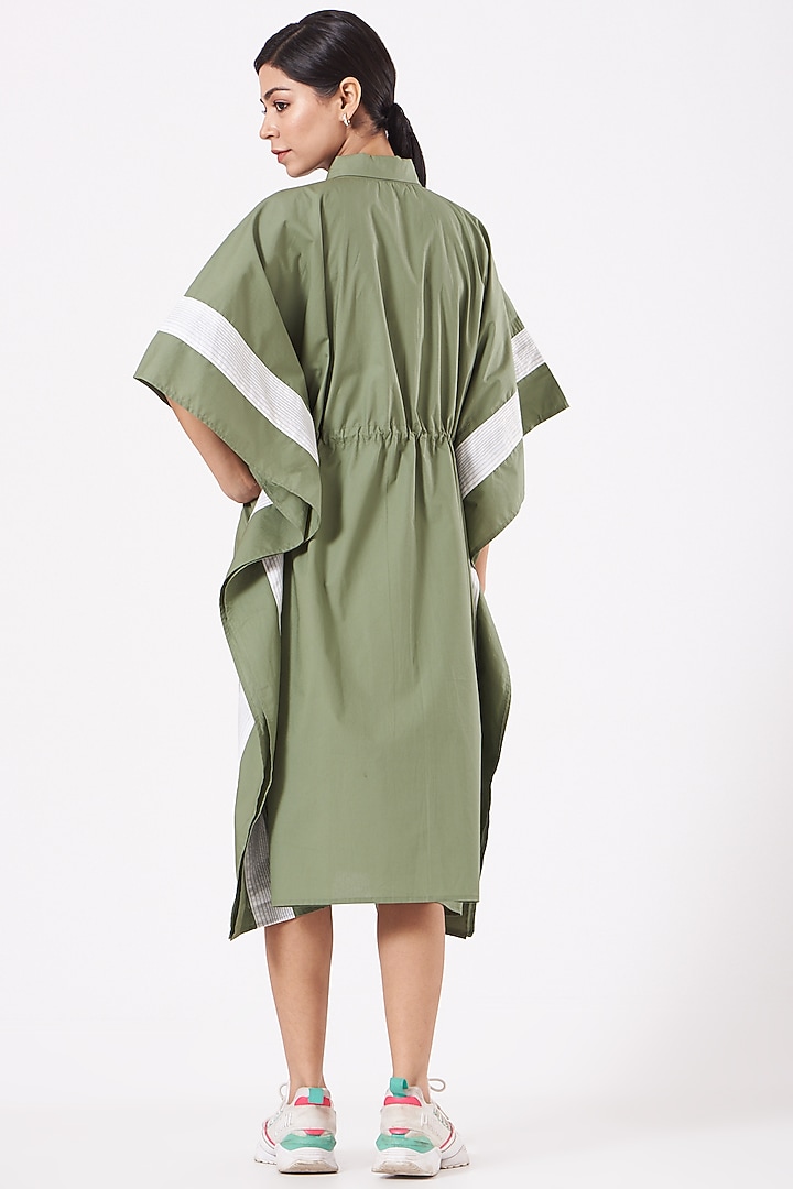 Olive Green Jacket Kaftan In Cotton Poplin by Anurag Gupta at Pernia's Pop Up Shop