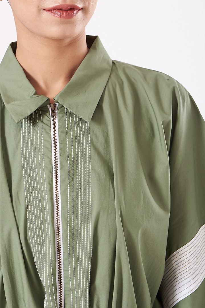 Olive Green Jacket Kaftan In Cotton Poplin by Anurag Gupta at Pernia's Pop Up Shop