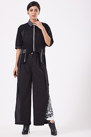 Black Poplin Pant Set by Anurag Gupta