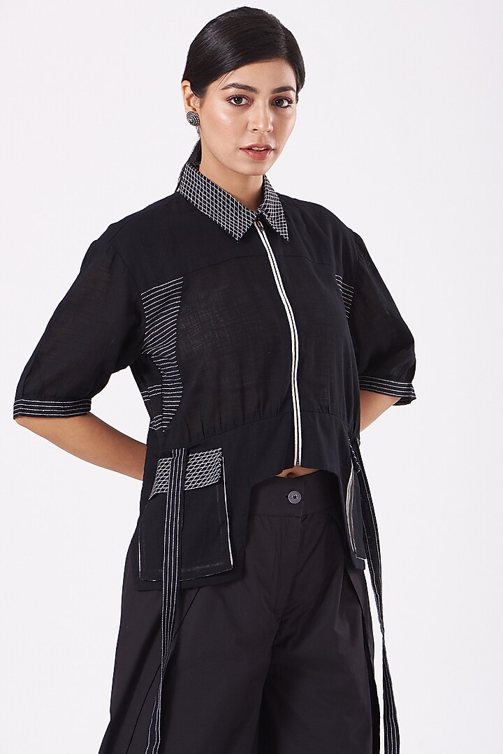 Black Poplin Pant Set by Anurag Gupta at Pernia's Pop Up Shop