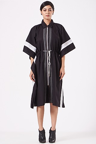 Black Cotton Poplin Jacket Kaftan by Anurag Gupta