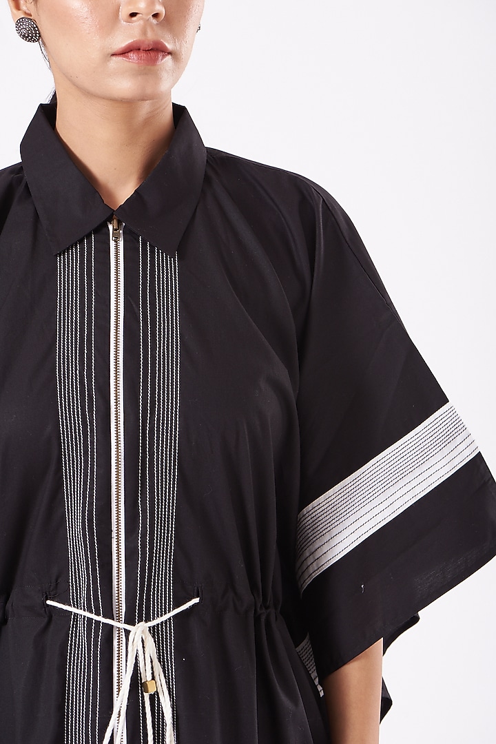 Black Cotton Poplin Jacket Kaftan by Anurag Gupta at Pernia's Pop Up Shop