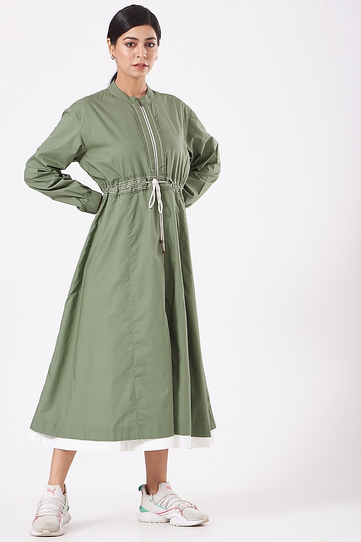 Olive Green Jacket Dress by Anurag Gupta