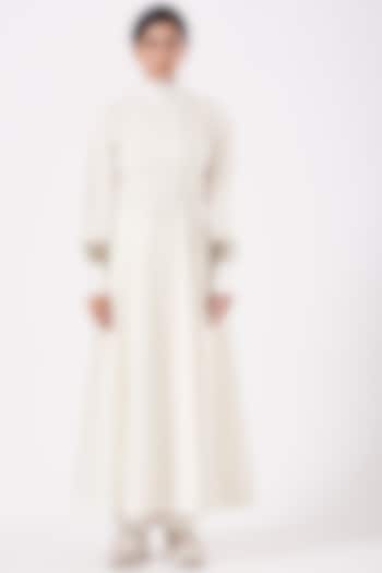 White Dress With Organza Detailing by Anurag Gupta
