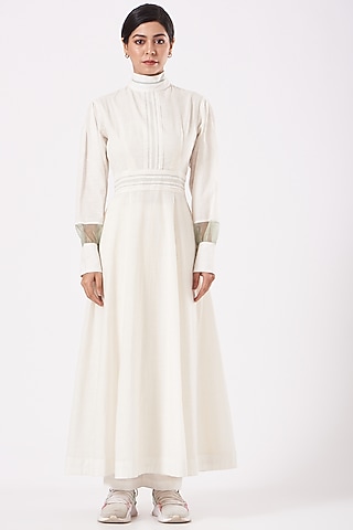 White Dress With Organza Detailing by Anurag Gupta