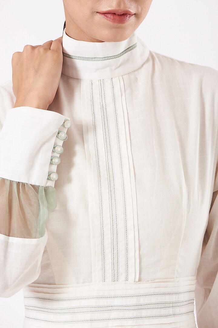White Vacation Dress With Organza Detailing by Anurag Gupta at Pernia's Pop Up Shop