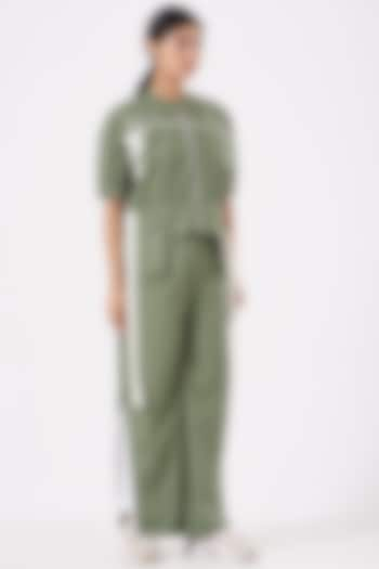 Olive Green Cotton Poplin Pant Set by Anurag Gupta at Pernia's Pop Up Shop