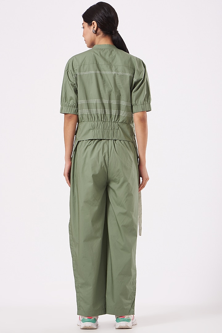 Olive Green Cotton Poplin Pant Set by Anurag Gupta at Pernia's Pop Up Shop