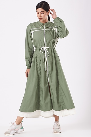 Olive Green & White Jacket Dress by Anurag Gupta