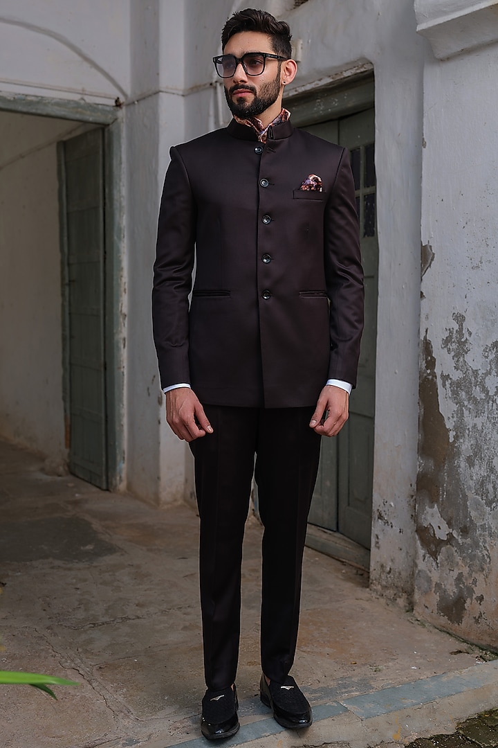 Black Suiting Jodhpuri Jacket Set by Anuj and Rishina