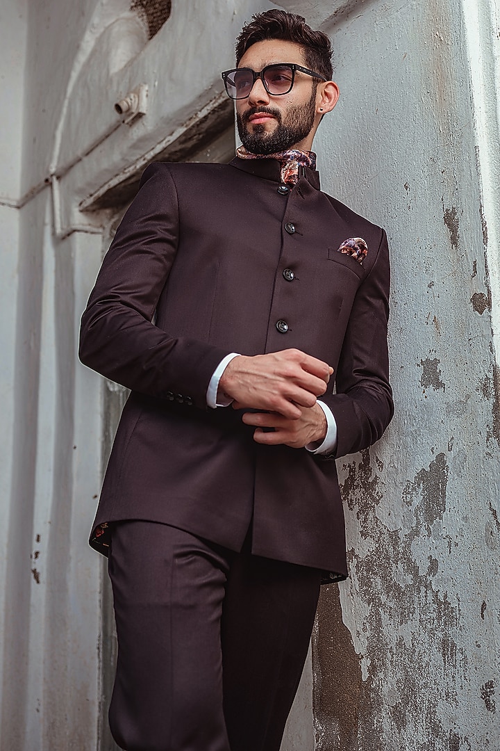 Black Suiting Jodhpuri Jacket Set by Anuj and Rishina at Pernia's Pop Up Shop