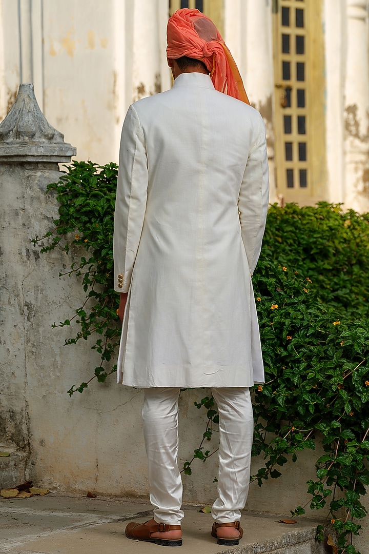Off-White Suiting Wedding Sherwani Set by Anuj and Rishina at Pernia's Pop Up Shop