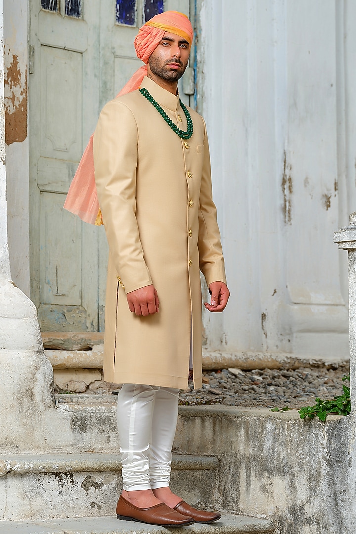 Cream Suiting Wedding Sherwani Set by Anuj and Rishina at Pernia's Pop Up Shop