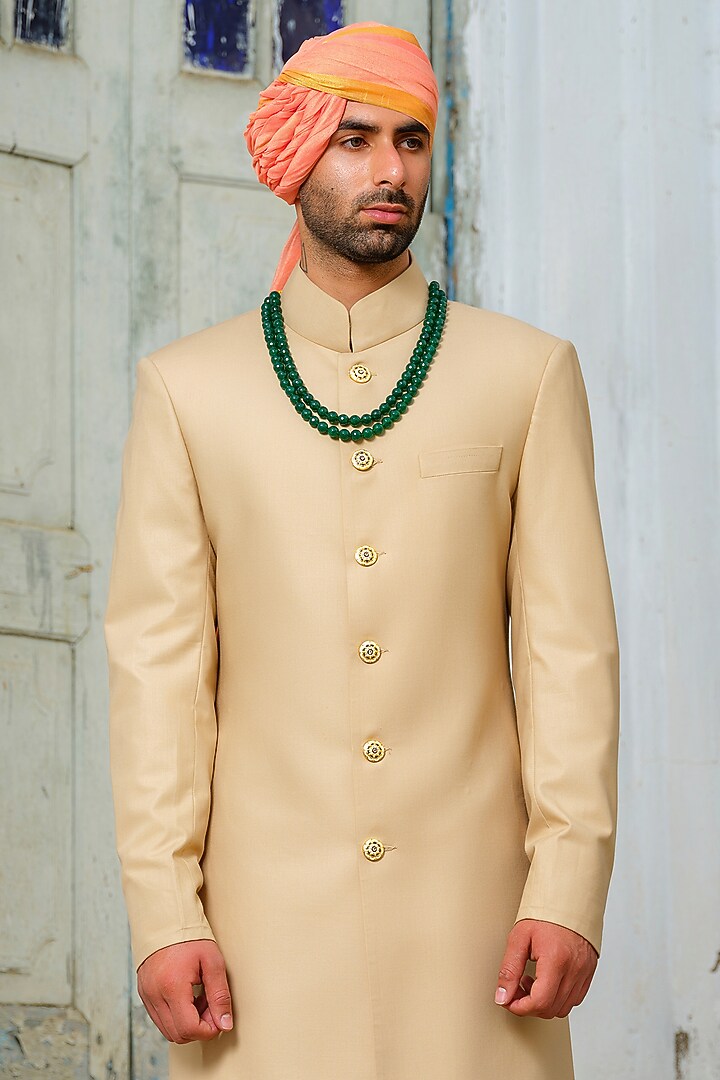Cream Suiting Wedding Sherwani Set by Anuj and Rishina at Pernia's Pop Up Shop