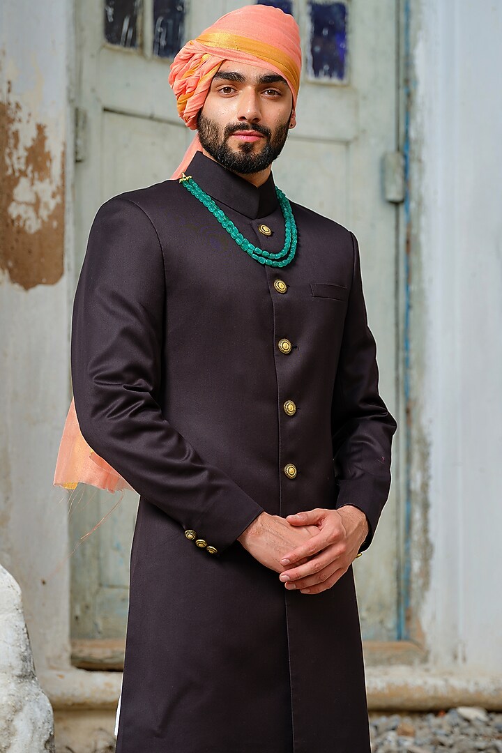 Black Suiting Wedding Sherwani Set by Anuj and Rishina at Pernia's Pop Up Shop