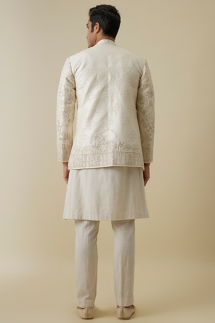 Ivory Raw Silk Indowestern Set by Anushree Reddy Men at Pernia's Pop Up Shop